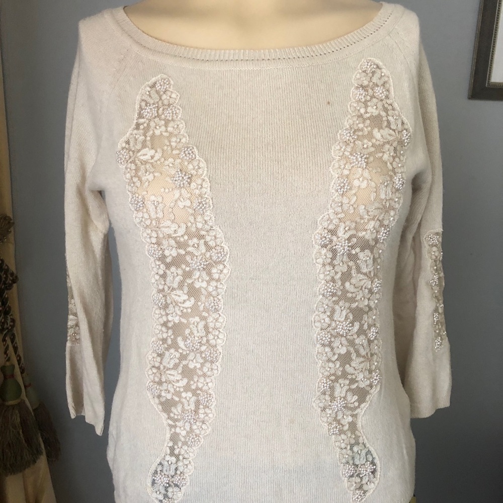 Blumarine ivory/beaded laced sweater,s.S,excellent
